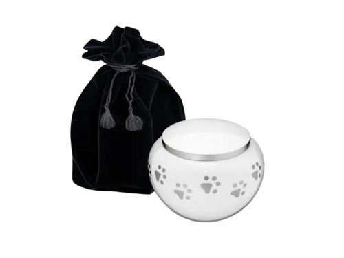 White Urn With Silver Paw Prints