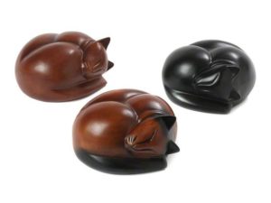 Sleeping Cat Urns - Beautiful figurine ashes caskets for cats. Carved from solid wood and hand finished in three lovely colour choices.