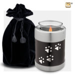 Candle Holding Paw Print Urn Black | Pet Urns | Pet Cremation Urns